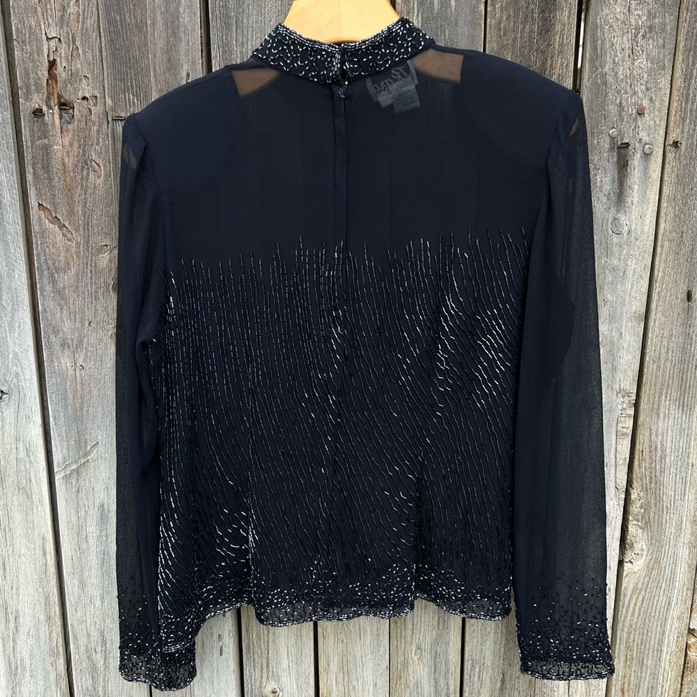Vintage Y2K Jkara Beaded Sheer Blouse Top Polyester Black 8 - Picture 8 of 16